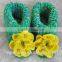 Green multi-color knit slippers,crochet beaded yellow flower,Alaskan lilies,gift for mom and baby,customized size knitted shoes