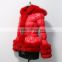 red down jacket with fox fur trim and fur hood /down coat /puffer jacket