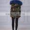 Fashion parka style winter women camouflage coat with raccoon fur hood trim