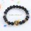 Gold plated alloy lion jewelry Buddhism obsidian bead bangle fashion bracelet 2016