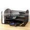 2017 amazon popular design black metal mesh desk file organizer with 3 Little Drawers