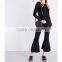 Customized Lady's Apparel Flared Cropped Mid-rise Belt Loops Structured Waist Crepe Trousers(DQM004P)