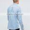 Guangzhou Custom Pre-Shrunk Long Sleeve Spread Collar 55% Linen 45% Cotton Regular Fit Casual Blue Solid Mens Shirts