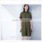 New Season Women Cotton Army Green Short Sleeve Shirt Dress Polo Dress