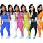 Women Fitness Tracksuit 2 Pieces Set Slim Crop Top Padded Sporting Leggings Active Wear Outfits Skinny Stretch Outwear