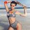 high waist sexy bikini Sexy printing lattice tie Chest pad Thong Beach spa bikinis swimwear women swimsuit biquini swimwear