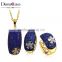 Hot Rectangle Pendant Flower Decor Blue Crystals CZ Small Fashion Jewelry Set