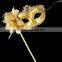 Multi-colors fashion feather Princess Mardi Gras Feather masquerade Mask With Stick masquerade mask with stones