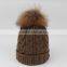 Custom Wool Knitted Racoon Fur Pom Pom Beanie Hat