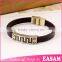 Genuine leathe bracelet Geometrical line debossed mens leather bracelet
