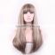 Heat Resistant Wig Natural Long Straight Neat Bang Synthetic Fiber Front Wigs N516