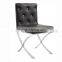 black leather cross stainless steel legs dining chair