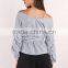 Wrap Neck Women Off Shoulder Stripe Blouse Women