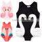 2017 Hot sale baby girls swan printed swimwear with hat suit