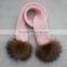 Myfur Girls Colorful Hot Pink Natural Raccoon Fur Bobble Knitted Scarf for Winter