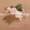 Bridal Hair Accessories Wedding Gold Metal Pearl Flower Leaf Hair Comb Hairpin