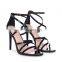 New arrival latest black patent strappy stiletto heel with ankle strap women sandals shoes for ladies