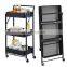 Amazon Hot Selling Kitchen Cart Hotel Foldable Three Layers ABS Storage Trolley With Wheels