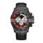 High quality 24 hour dial 3 eyes ip plating black chronograph japan movement mens leather watch