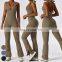 Quick Dry Sexy Large V-shaped Neckline Workout Bodysuit Gym Fitness Jumpsuits Sleeveless One Piece Yoga Jumpsuit For Women