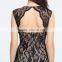 V-241-1 black lace with nude knit and 1/2 round neckline sleeveless full length 2016 prom dress party dress