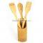 SP3-200/ 3 Piece Nature Bamboo Wooden Spoons and Kitchen Tool Fork and Spatula in Holder Stand
