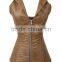 Women's Steel Boned Corset Gothic Faux Leather Halter Collar Steampunk Bustier