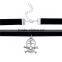 Custom Antique Silver Black Skull Velveteen Halloween Choker Necklace