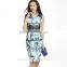Summer women elegant high quality flower printed O-neck mini A-line korean dresses new fashion lady dress SD03