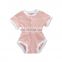 Toddler Baby Boy Girl Solid Color Romper Casual Short Sleeve Crew Button Knit Ribbed Jumpsuit Fashionable Style Ribbed Romper