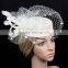 New Design Fashion Fascinator Birdcage Veil Sinamay Plain Church hat With Feather