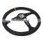 Stitching Leather Steering Wheel 380mm/15inch brushed metal Black Spoke Leather Deep Corn Car Steering Wheel