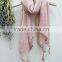 Fashion Latest Large Long Plain Cotton Linen Embroidery Lace Brim Tassel Scarf Shawl