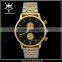 New design mens stainless steel gold plated chronograph watch with logo custom