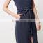 New Fashion Fitted Waist Navy Layered Warp Dress For Women