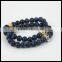 kjl-cst 121 Natural blue tiger eye round stone beads men bracelet charm silver and gold skull head women bracelet