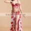 2015 professional side slit long dance skirt, floral printed belly dance skirt