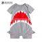 Latest short sleeve newborn baby clothes romper shark embroidery clothing 2017