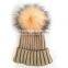 Myfur Wool Blend Knitted Beanie Hat with Matched Color Real Raccoon Fur Ball