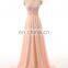 Sheer Neck Appliqued Evening Dresses Long 2016 Free Shipping Chiffon Sweep Train Prom Dress Abiti Da Cerimonia Da Sera