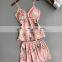 Wholesale custom brand plus size ladies comfortable imitation silk pajamas printed two-piece plus size home sexy pajamas