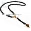 8mm black stone beads rosary necklace with 16mm tiger eye bead