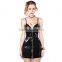 Fashion woman sexy full leather and latex bodysuits cheap faux leather dress