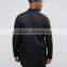 Plus Size Long Sleeve Open Front Self Tie Belt Mens Pre-Shrunk 100% Cotton Chinese Style Black Solid Color Shirts