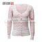 Women two-tone striped cotton cardigan with long sleeves, button closure front