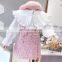 Girl's suit big collar baby shirt with woolen vest skirt