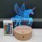 Unicorn 3D Lamp Led Night Lamp Round Wood Base 16 Color with Remote