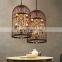 American countryside retro metal crystal bird cage chandeliers industrial chandelier lighting
