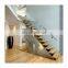 Solid Wood Treads Steel Single Beam Stairs With Glass Railings Design