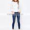 2016 Summer Long Sleeve Ladies Ruffle Neck White Shirt